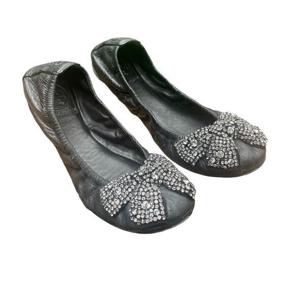 Tory Burch Eddie Black Jeweled-Bow Ballet Flats - Size 8 1/2 - Picture 16 of 16